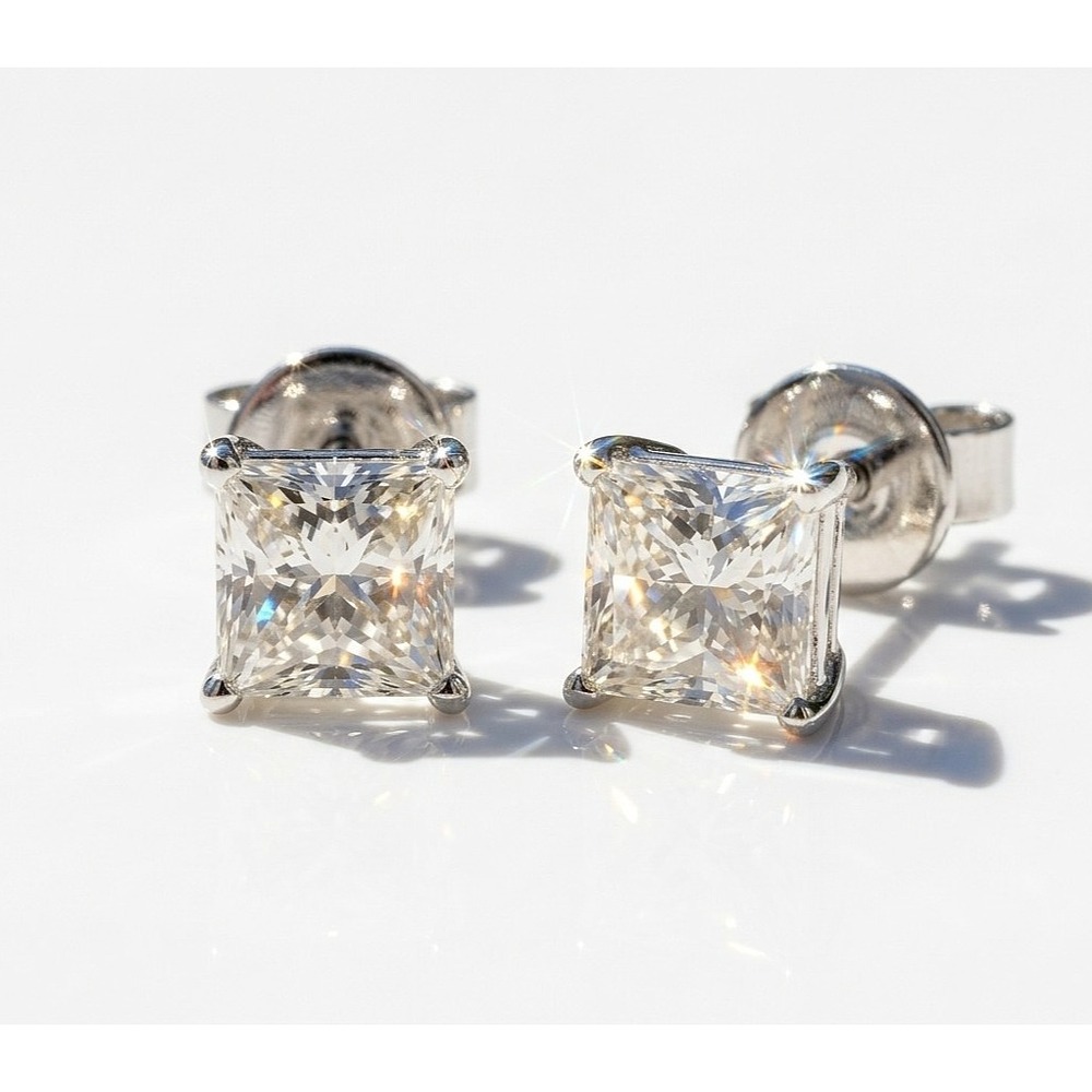 Mayors GIA Certified 1.01ct Total Princess Diamond Studs 18k White Gold Earrings